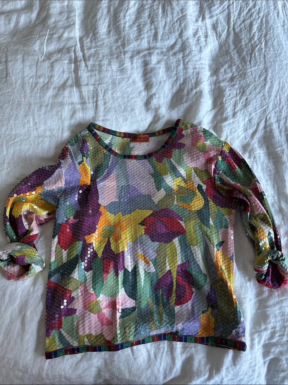 Missoni Multicolor Floral Sequin Knit Sweater Top